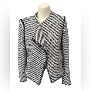 Ann Taylor Checker Houndstooth Tweed Blazer Jacket Womens 4 /S Black & White EUC
